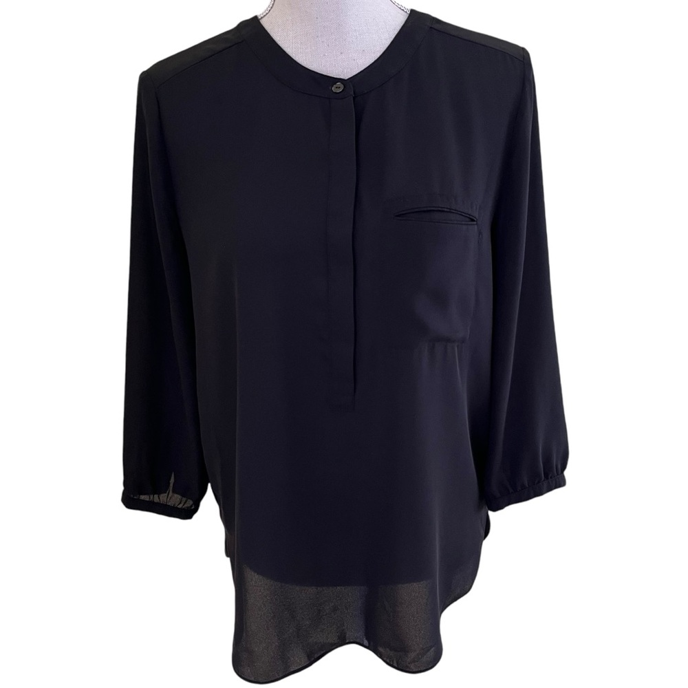 NYDJ Black Semi Sheer Chiffon Blouse M